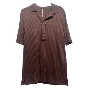 Free People Women's Medium Polyester Blend Brown sweater shirt (G3)